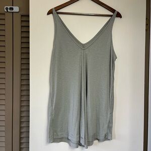 Free People Beach Light Gray Ribbed Knit Deep V- Neck Soft Mini Dress